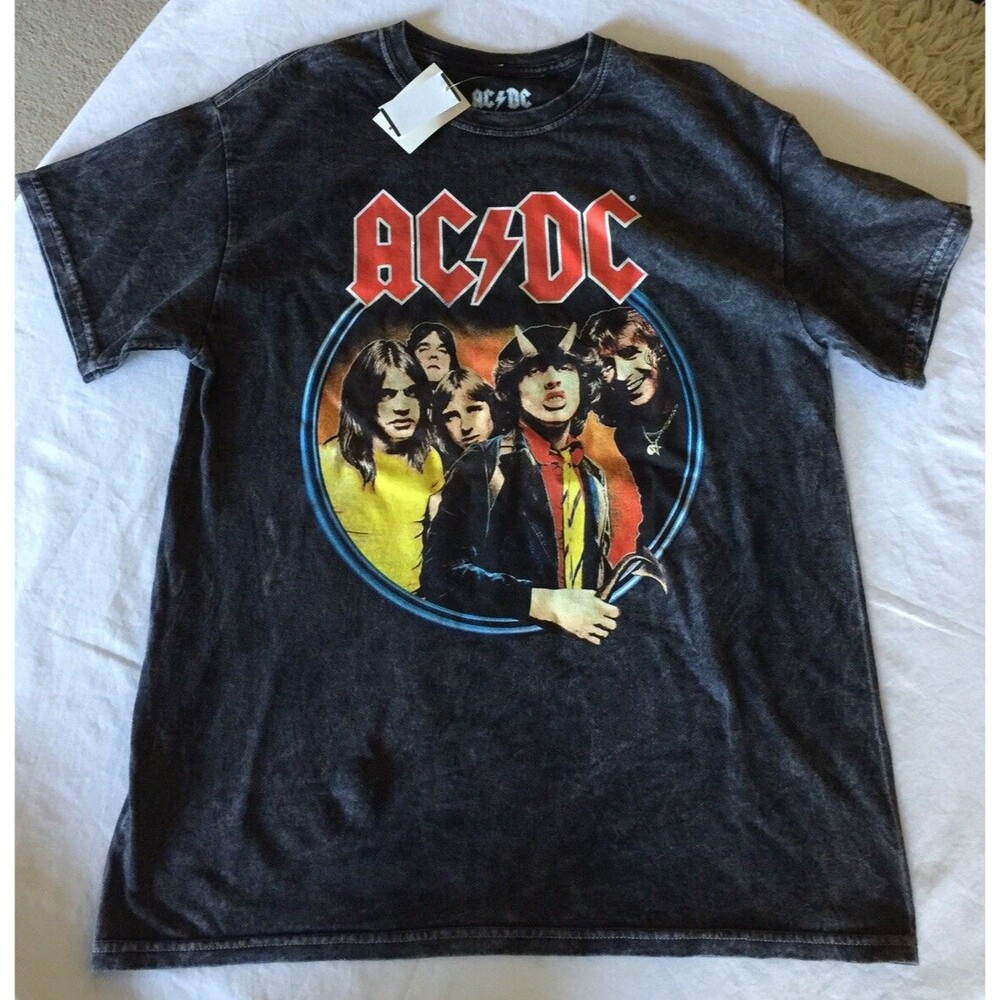 AC/DC Highway To Hell Tie-Dye T-Shirt Men Medium Black Gray B2